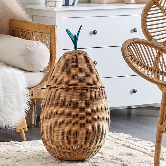 Pear Shaped Wicker Basket Natural Toy Hamper For Kids