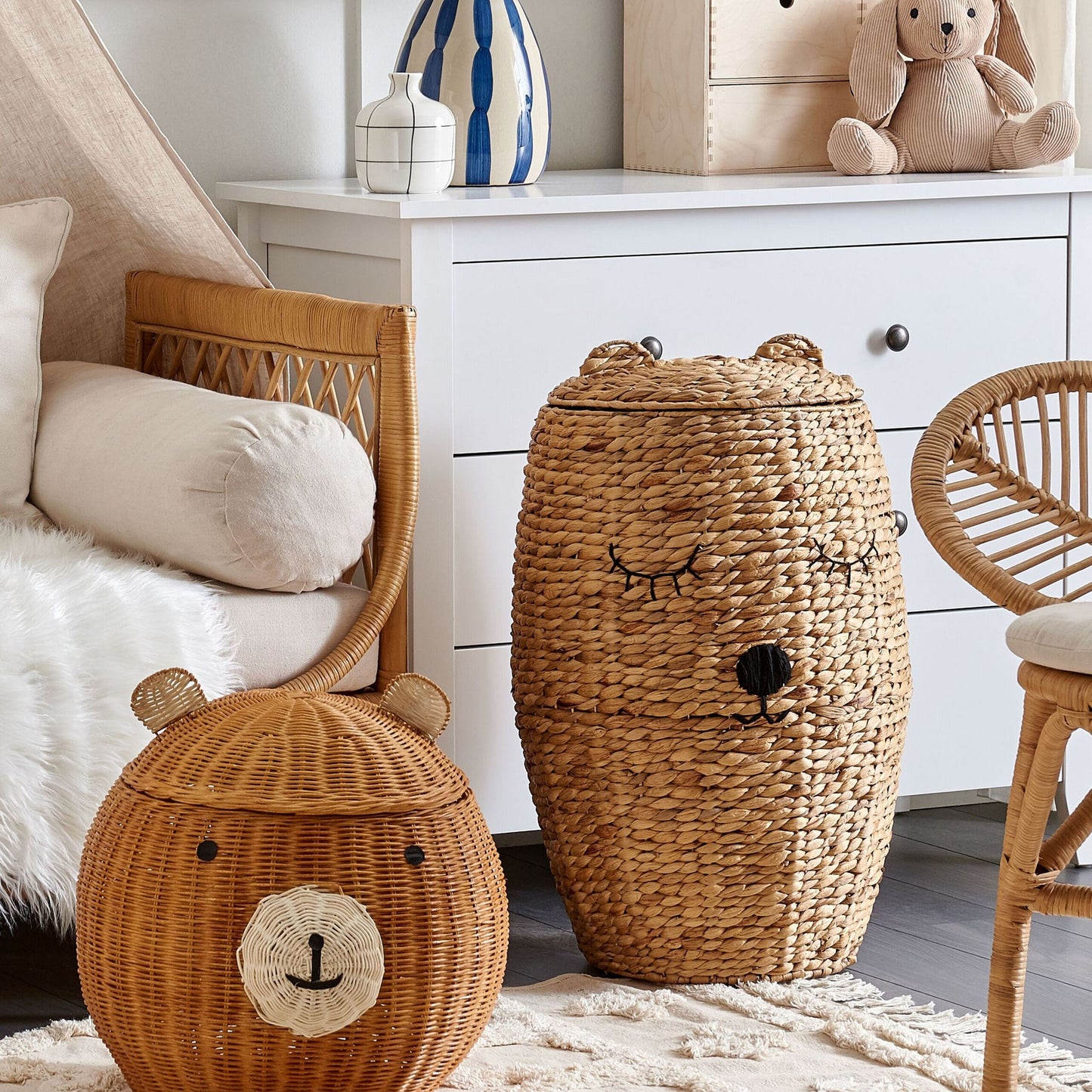 Bear Shaped Basket Natural Rattan Toy Hamper