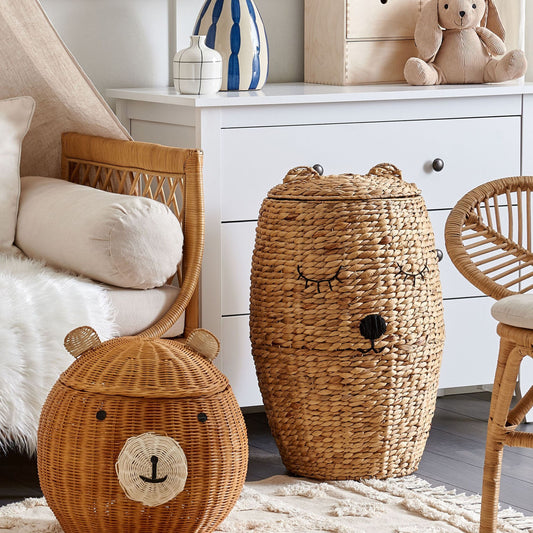 Bear Shaped Basket Natural Rattan Toy Hamper