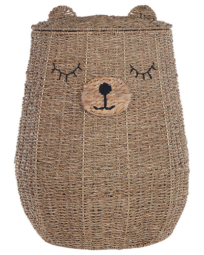 Wicker Bear Natural Seagrass Bear Shaped Basket With Lid Toy Hamper For Kids Rooms