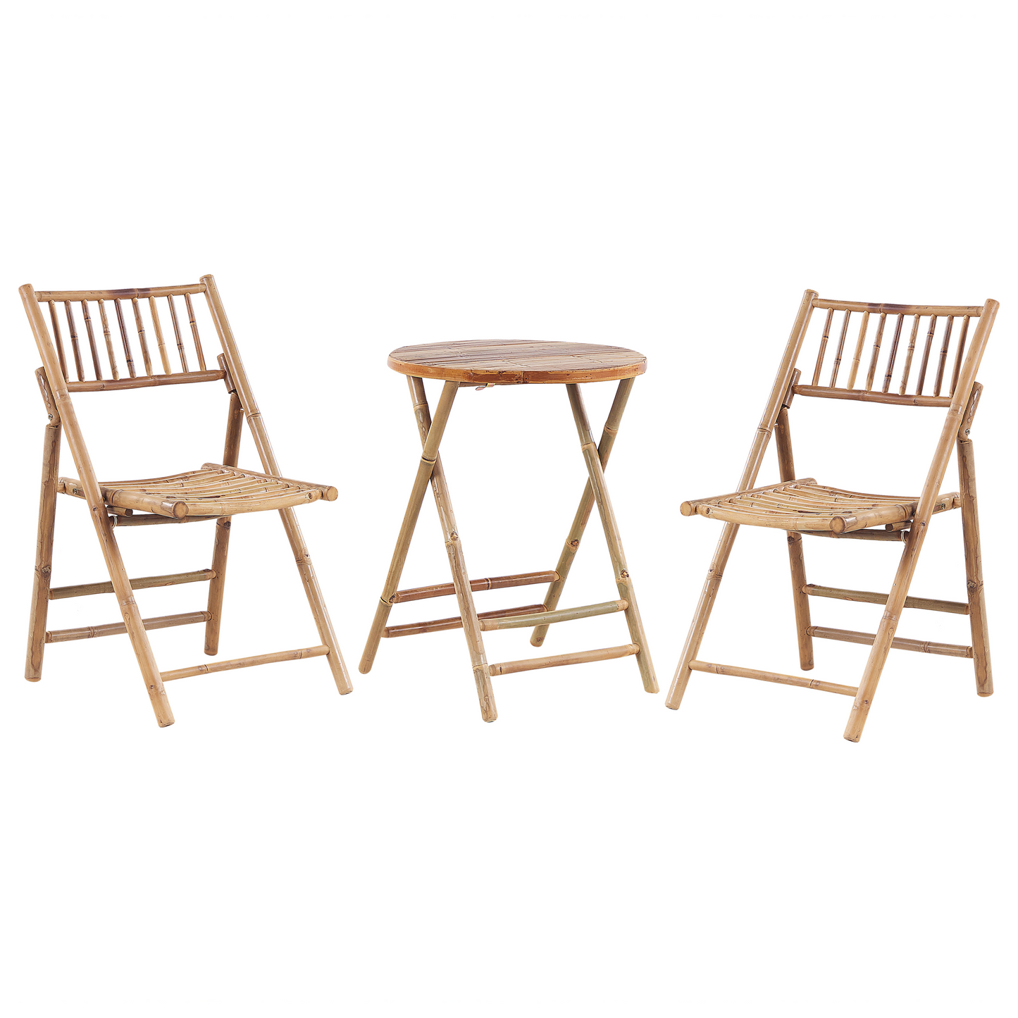 Vero Bistro Set Brown Bamboo OffWhite Cushions Folding Chairs UVResist