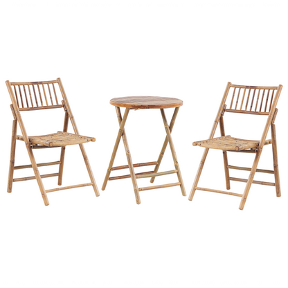 Vero Bistro Set Brown Bamboo OffWhite Cushions Folding Chairs UVResist