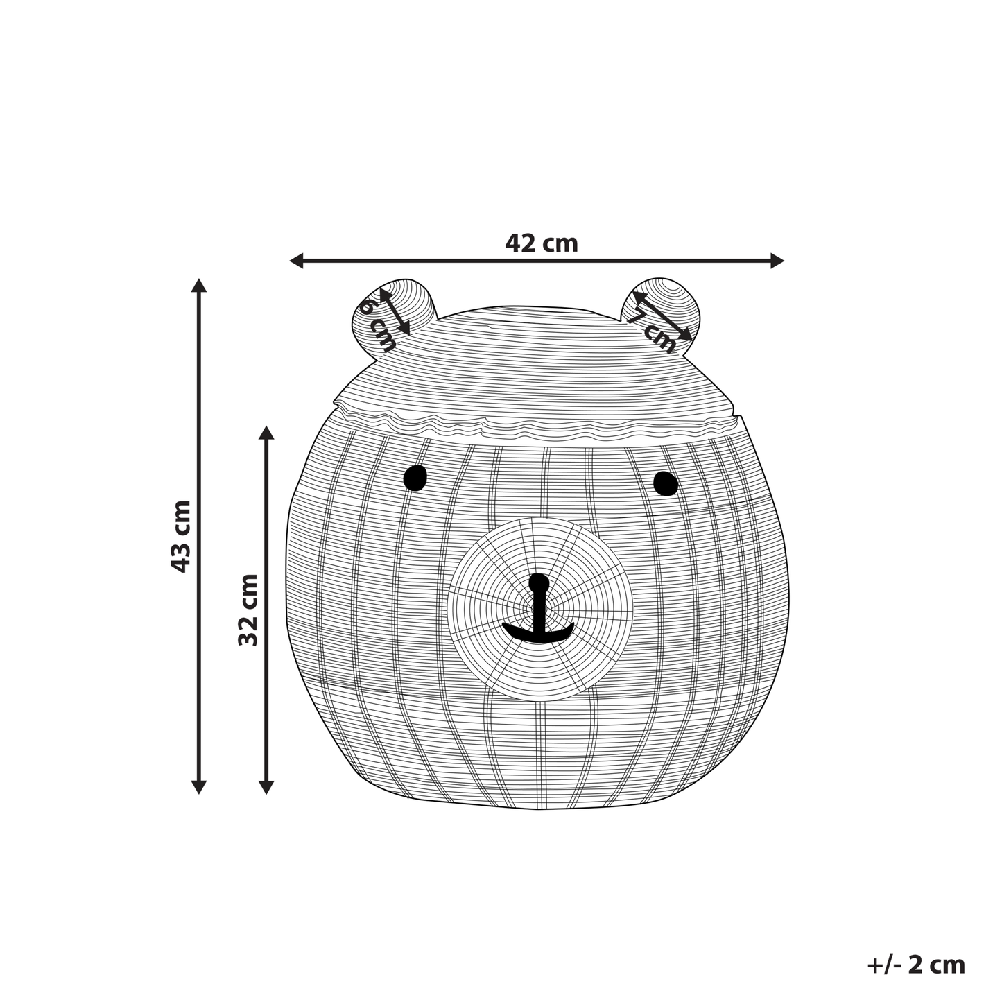 Bear Shaped Basket Natural Rattan Toy Hamper