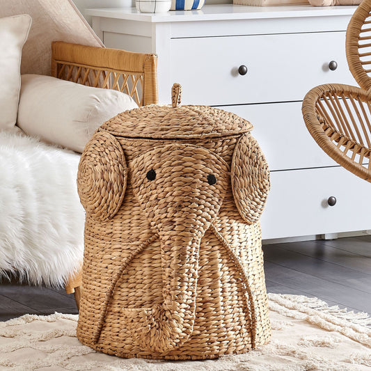 Hyacinth Home Wicker Elephant Toy Hamper Natural Water Hyacinth