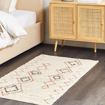 Beige Cotton Rug 80 X 150cm Geometric Hand Tufted