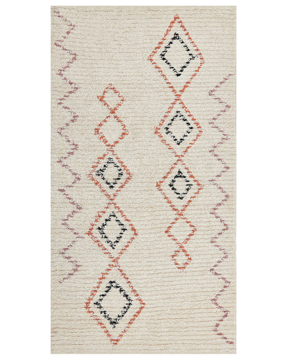 Beige Cotton Rug 80 X 150cm Geometric Hand Tufted