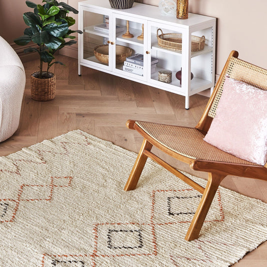 Beige Cotton Rug 160 x 230cm Hand Tufted Geometric Flatweave Living Room