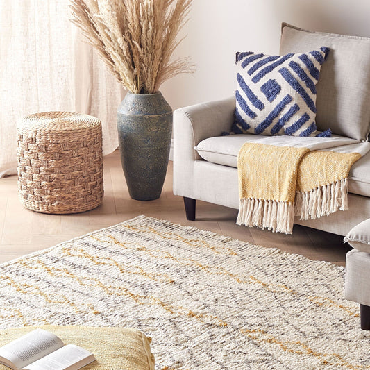 Beige Cotton Rug 140 x 200cm Geometric Hand Tufted Flatweave