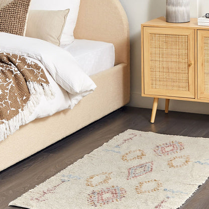 Beige Cotton Area Rug 80 x 150cm Geometric Hand Tufted Flatweave Living Room