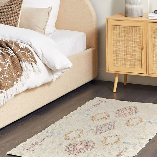 Beige Cotton Area Rug 80 x 150cm Geometric Hand Tufted Flatweave Living Room