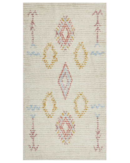 Beige Cotton Area Rug 80 x 150cm Geometric Hand Tufted Flatweave Living Room