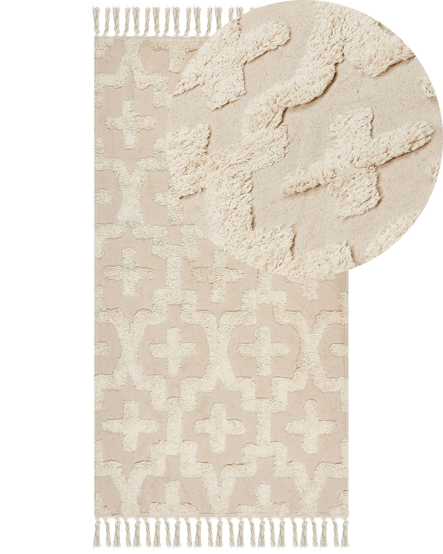Beige Cotton Area Rug 80 x 150 Shaggy Tufted Geometric