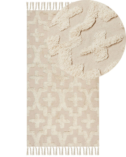 Beige Cotton Area Rug 80 x 150 Shaggy Tufted Geometric