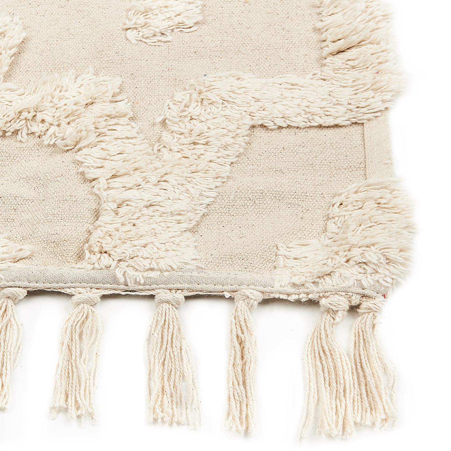 Beige Cotton Area Rug 80 x 150 Shaggy Tufted Geometric