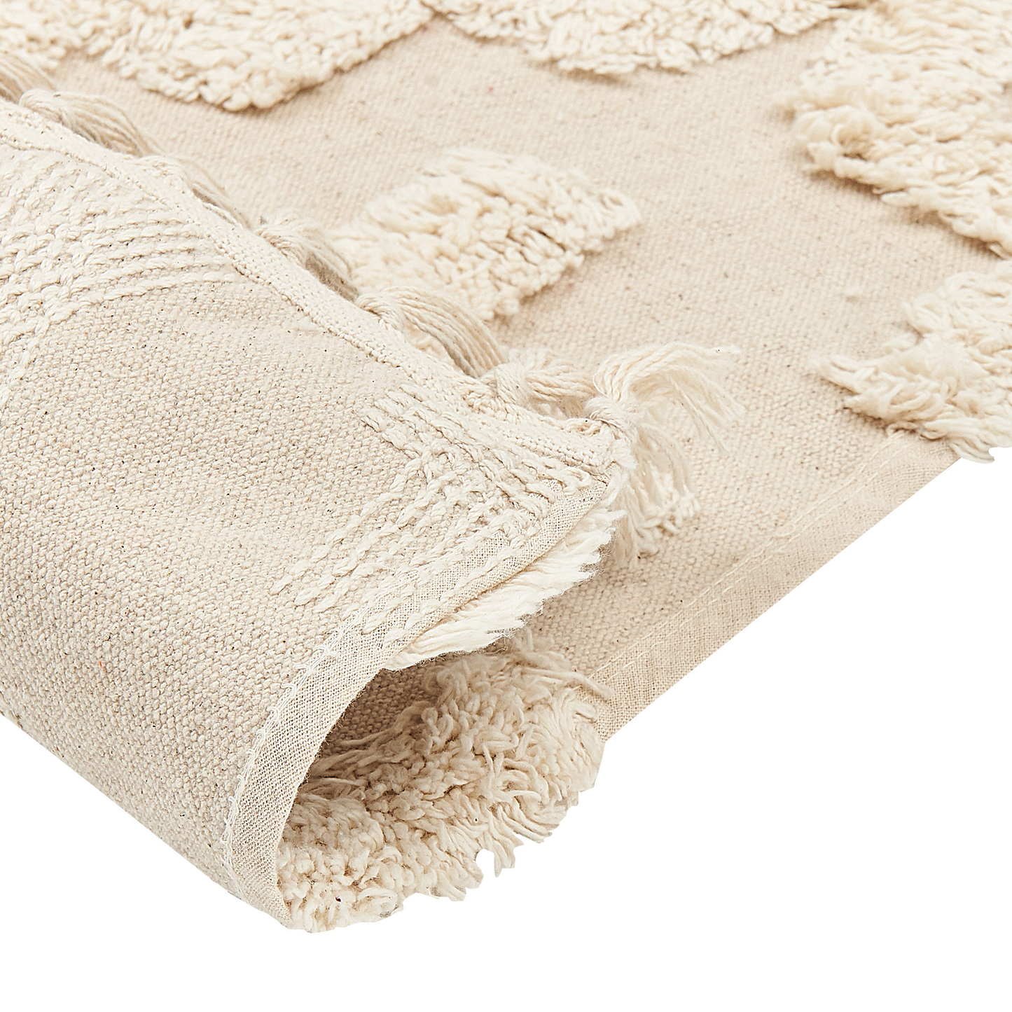 Beige Cotton Area Rug 80 x 150 Shaggy Tufted Geometric
