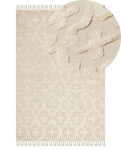 Beige Cotton Area Rug 140 X 200cm Minimalist Tufted Shag Rug Geometric Pattern