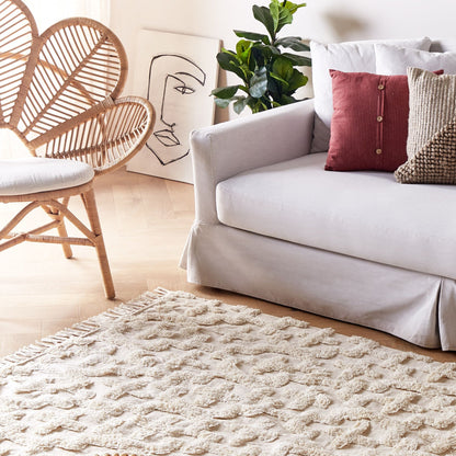 Beige Shag Area Rug 160 x 230cm Tufted Geometric Pattern
