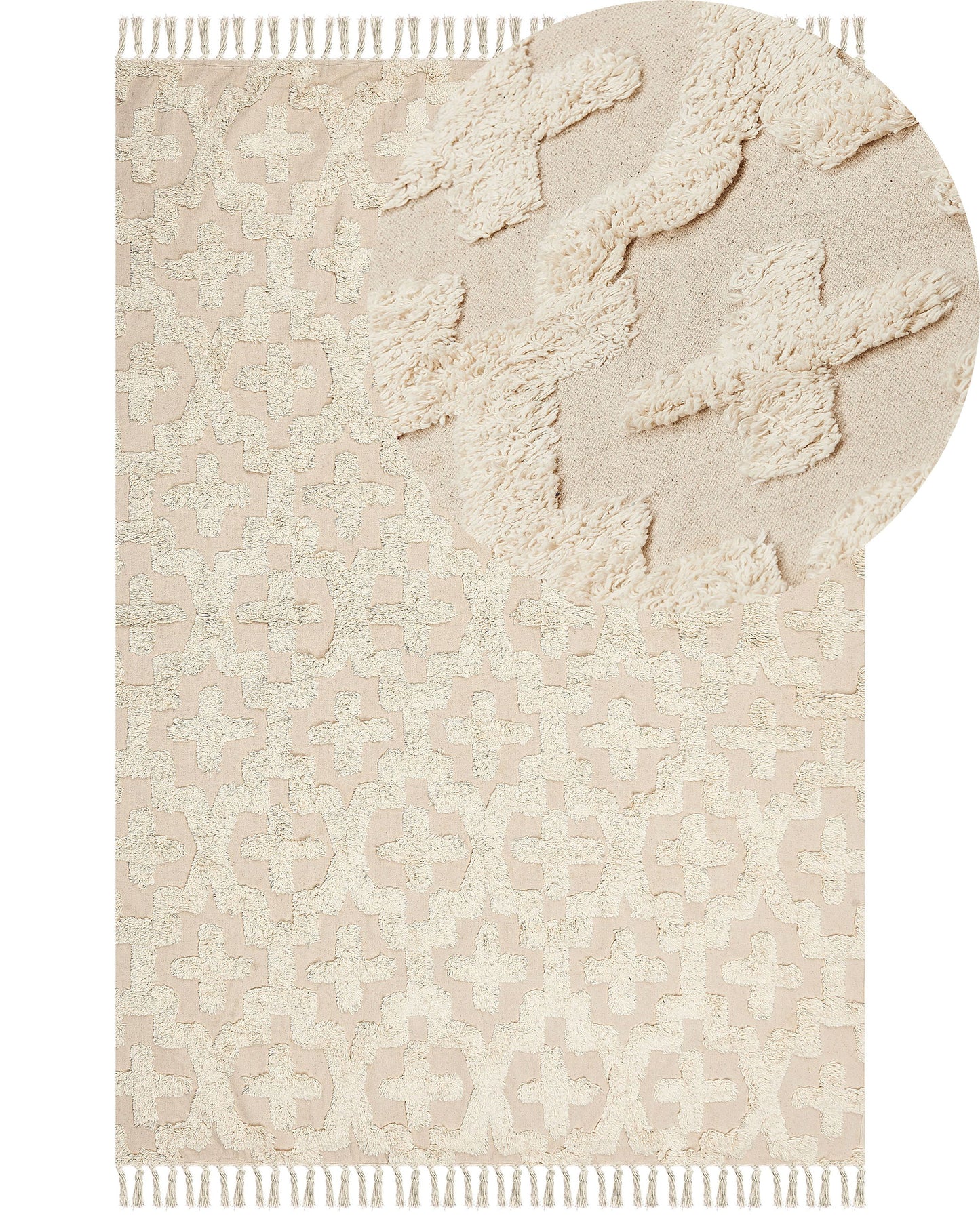 Beige Shag Area Rug 160 x 230cm Tufted Geometric Pattern