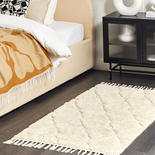 Beige Cotton Area Rug 80 x 150cm Minimalist Tufted Shag Rug With Geometric Pattern