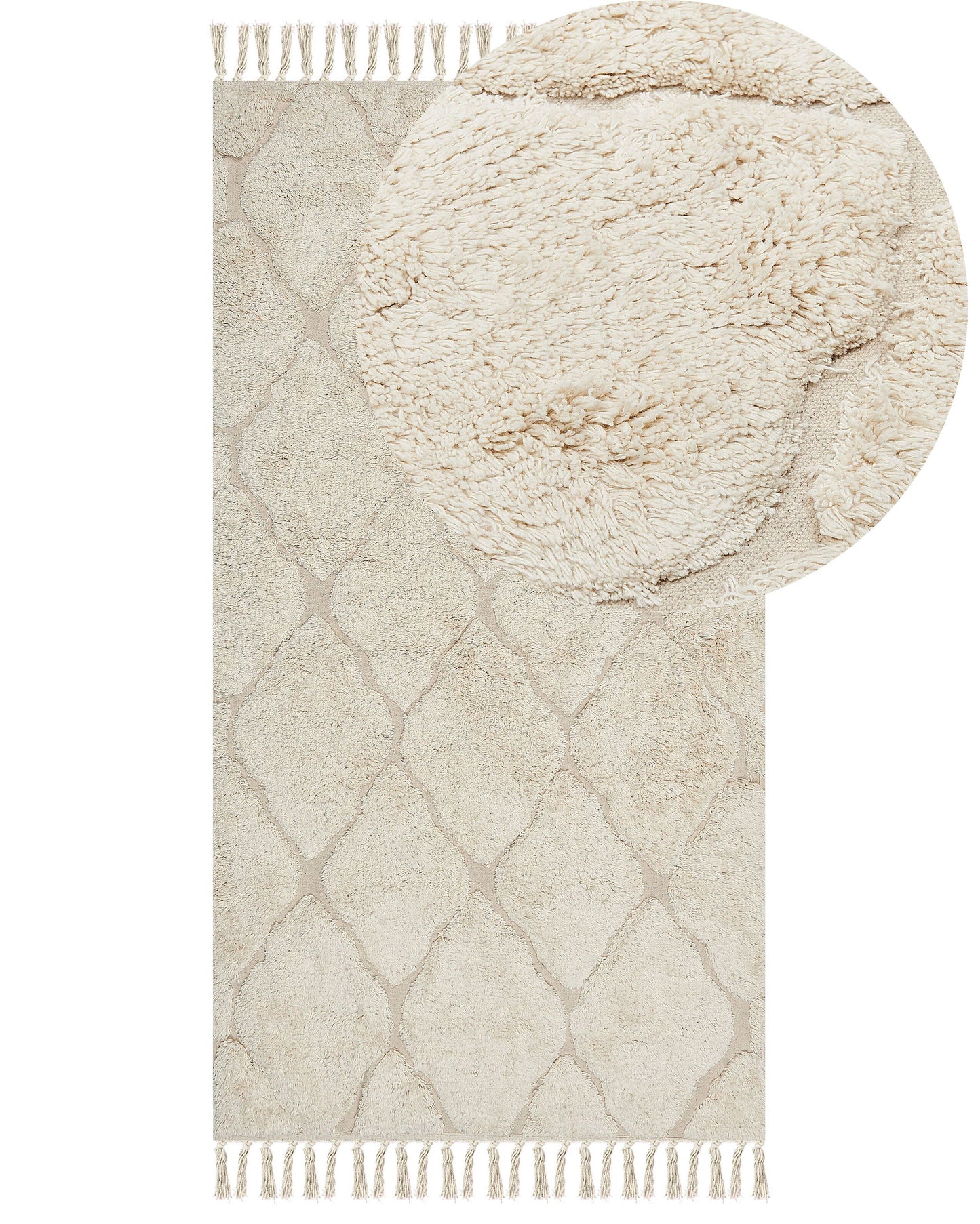 Beige Cotton Area Rug 80 x 150cm Minimalist Tufted Shag Rug With Geometric Pattern