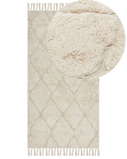 Beige Cotton Area Rug 80 x 150cm Minimalist Tufted Shag Rug With Geometric Pattern