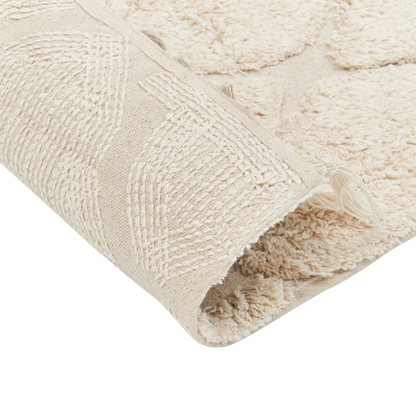 Beige Cotton Area Rug 80 x 150cm Minimalist Tufted Shag Rug With Geometric Pattern