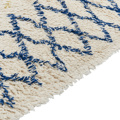 Beige Cotton Rug 80 X 150cm Hand Tufted Geometric Tassels With Cobalt Blue Accent