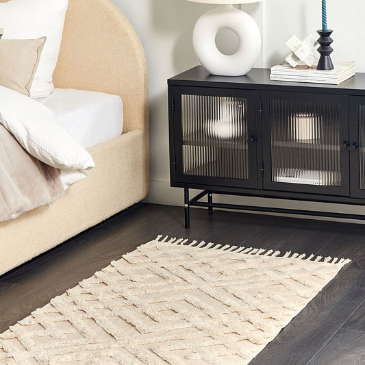 Beige Cotton Area Rug 80 x 150 Shaggy Tufted Tassels Geometric