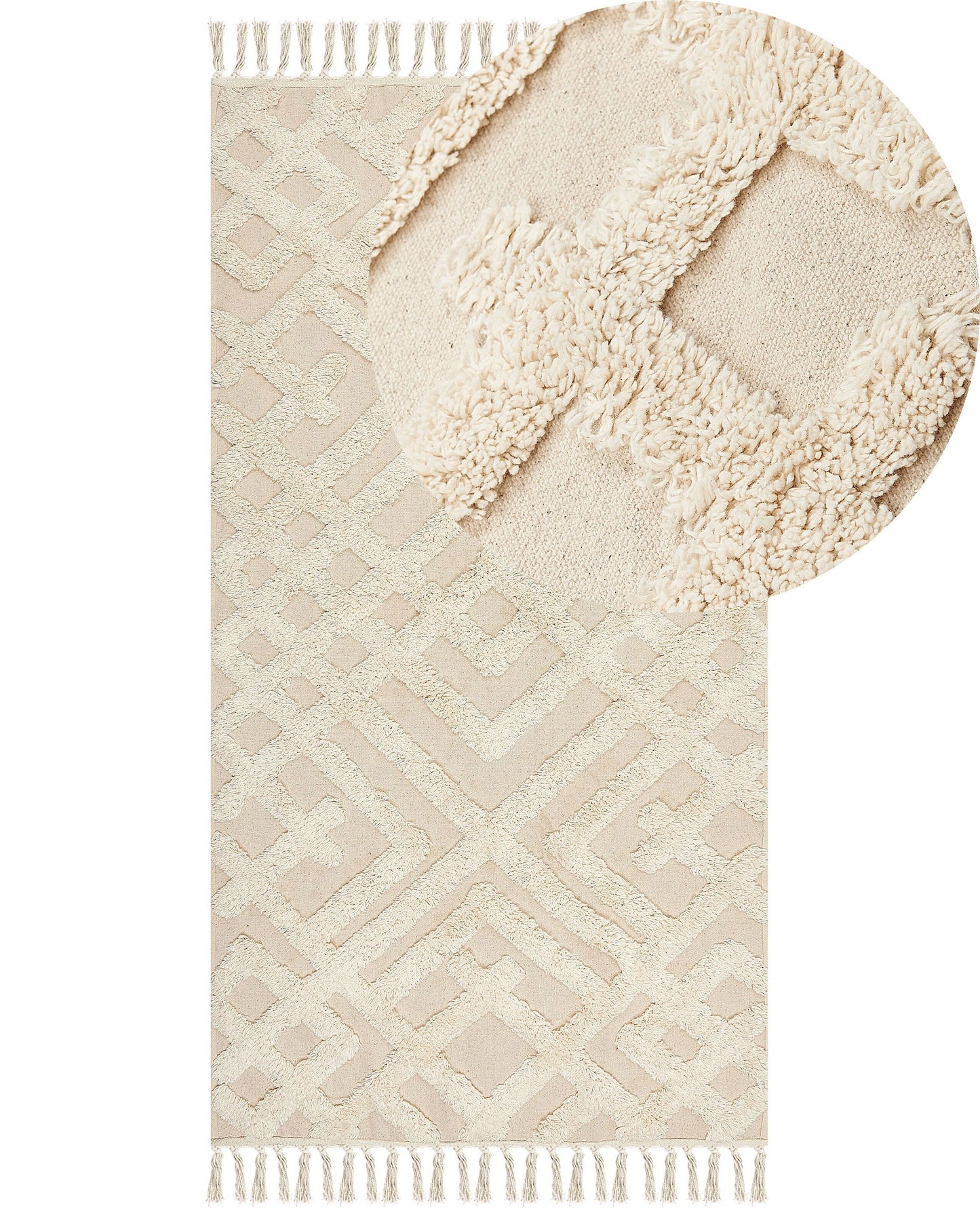 Beige Cotton Area Rug 80 x 150 Shaggy Tufted Tassels Geometric