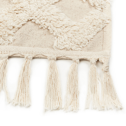 Beige Cotton Area Rug 80 x 150 Shaggy Tufted Tassels Geometric