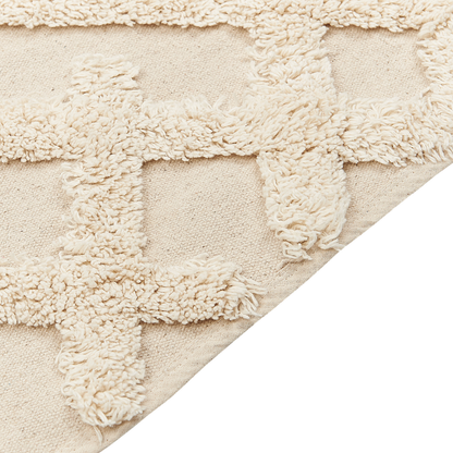 Beige Cotton Area Rug 80 x 150 Shaggy Tufted Tassels Geometric