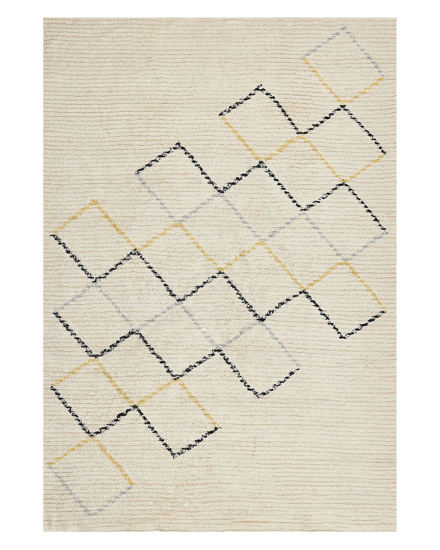 Home Beige Cotton Area Rug 140 x 200cm Hand Tufted Geometric Pattern for Living Room and Bedroom