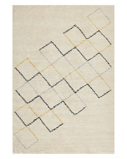 Home Beige Cotton Area Rug 140 x 200cm Hand Tufted Geometric Pattern for Living Room and Bedroom