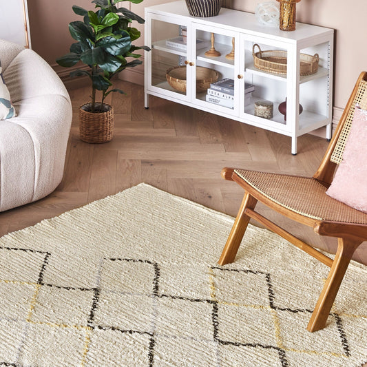 Beige Cotton Area Rug 160 x 230 Hand Tufted Geometric