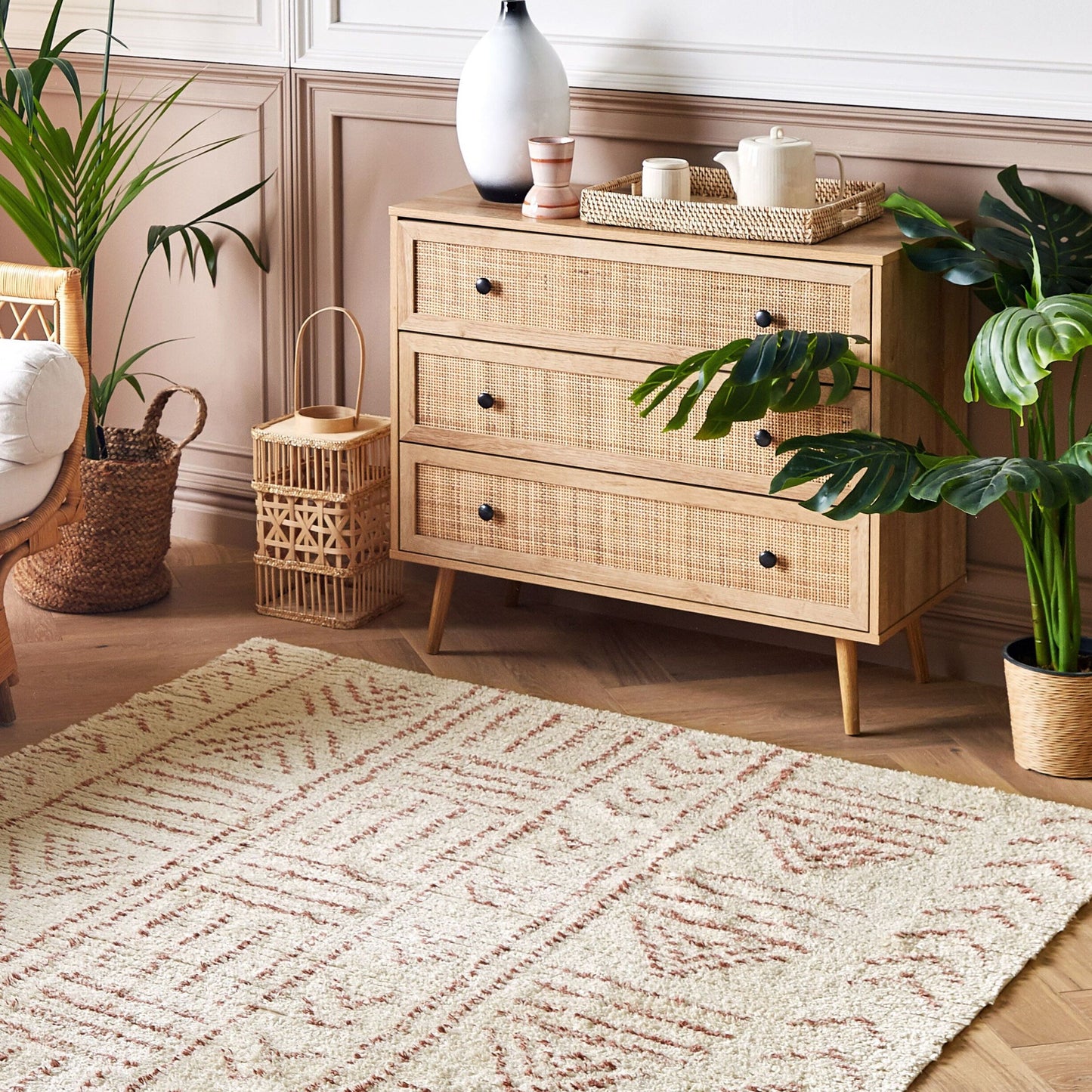 Beige Cotton Geometric Flatweave Rug 160 x 230 Hand Tufted