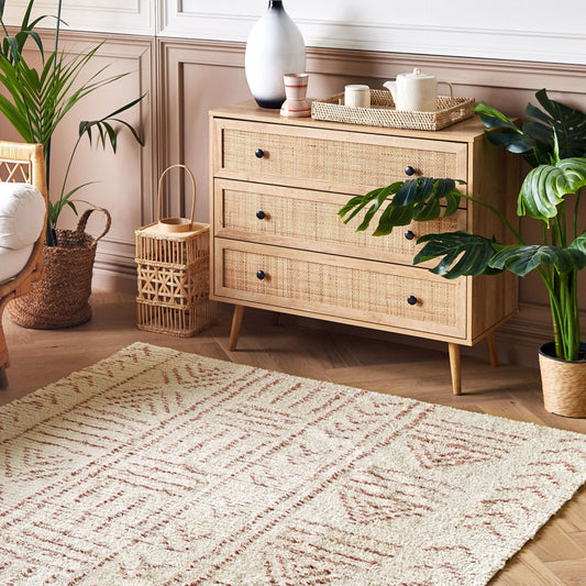 Elara Home Beige Cotton Rug 140 x 200 Geometric Hand Tufted