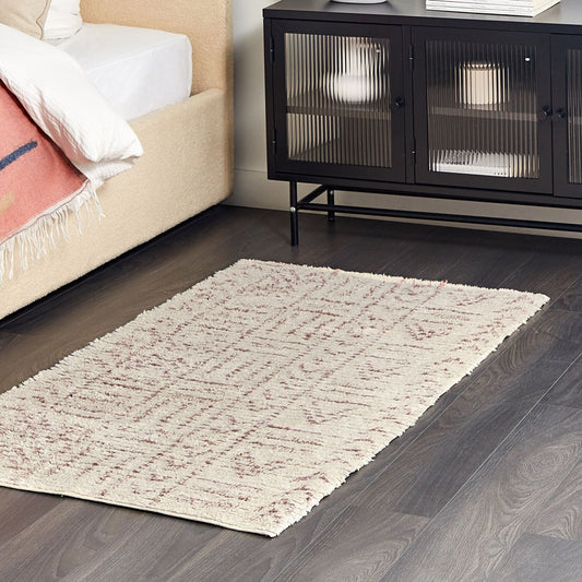 Beige Cotton Rug 80 x 150cm Geometric Hand Tufted Flatweave Living Room