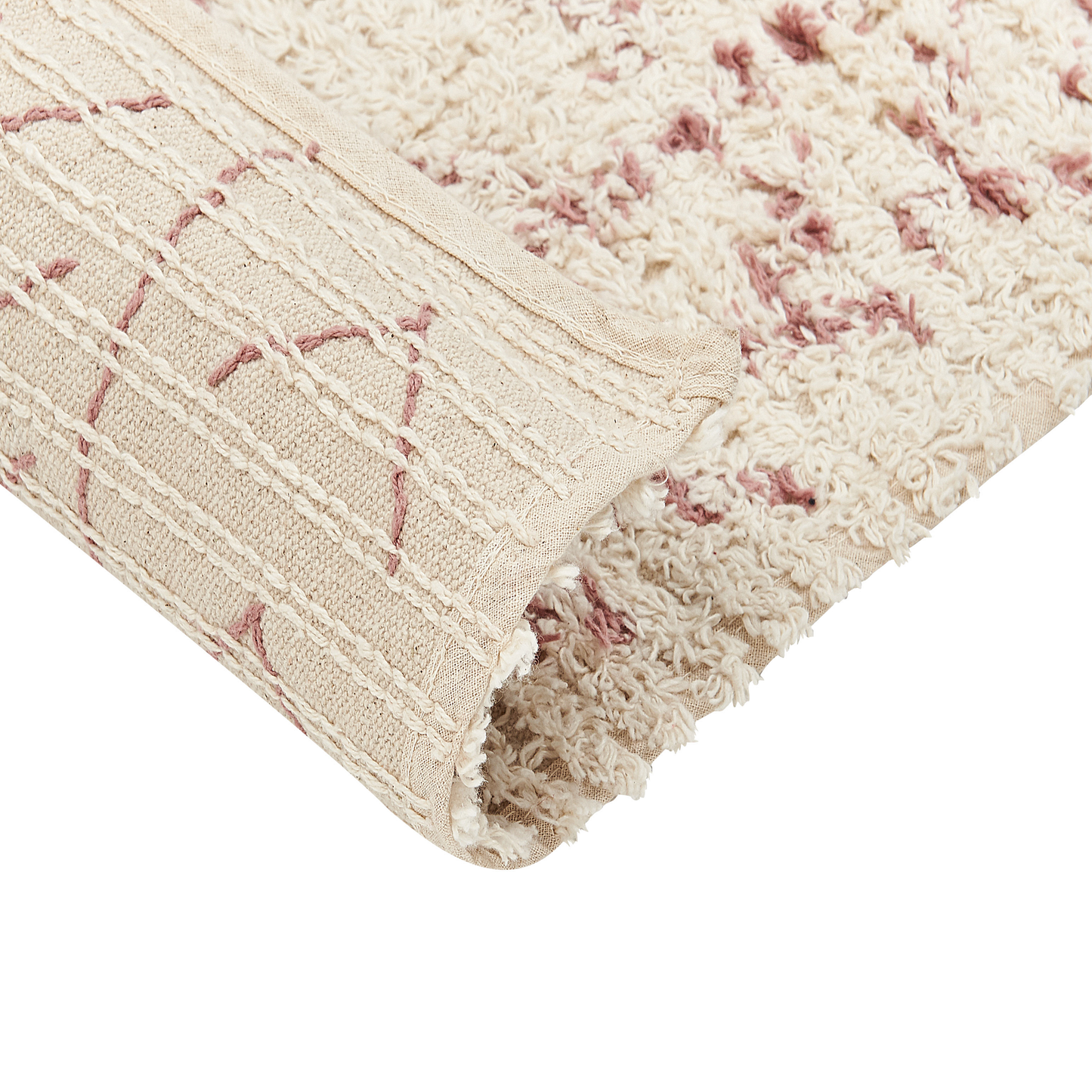 Beige Cotton Rug 80 x 150cm Geometric Hand Tufted Flatweave Living Room
