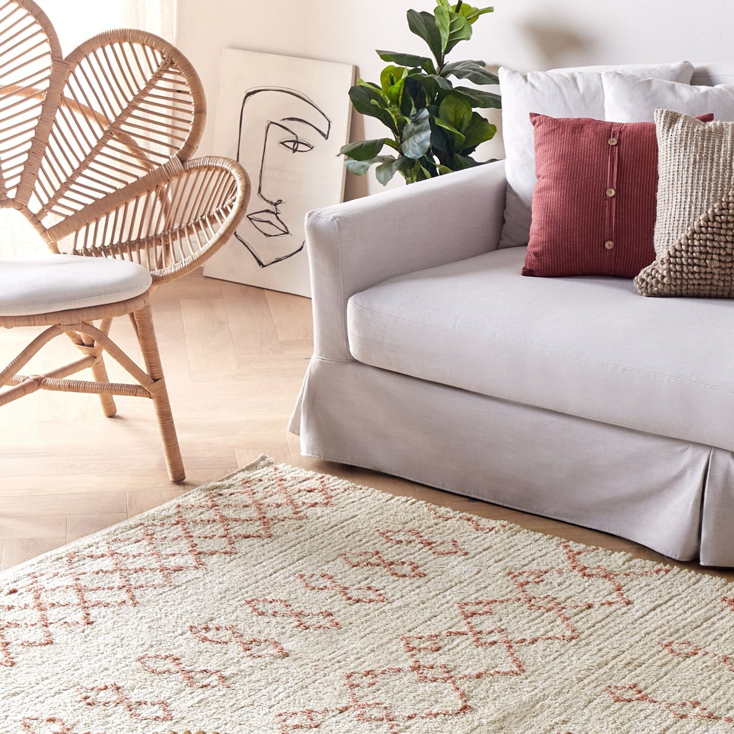 Beige Pink Geometric Cotton Rug 160 x 230cm Hand Tufted
