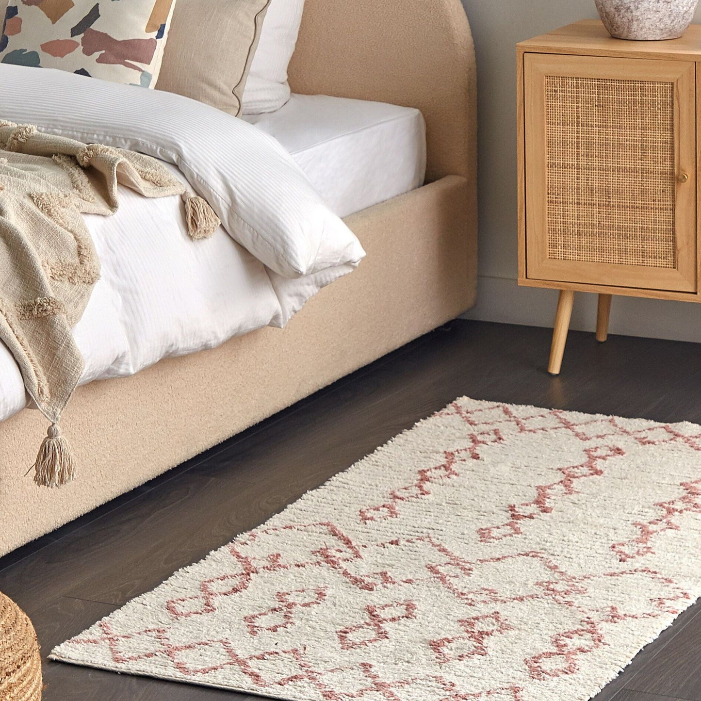 Rug Beige Pink Cotton 80 x 150cm Geometric Hand Tufted Flatweave Living Room