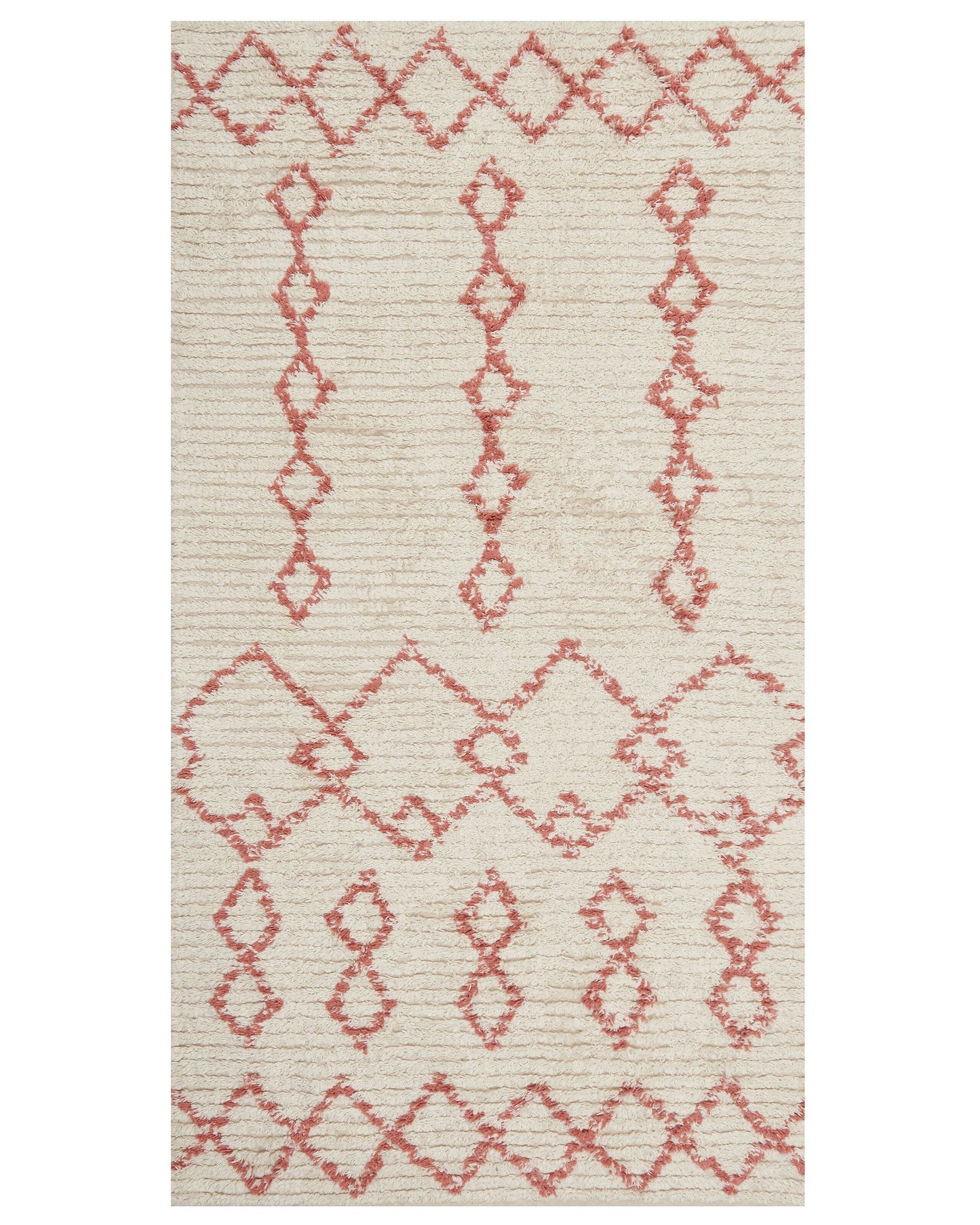 Rug Beige Pink Cotton 80 x 150cm Geometric Hand Tufted Flatweave Living Room