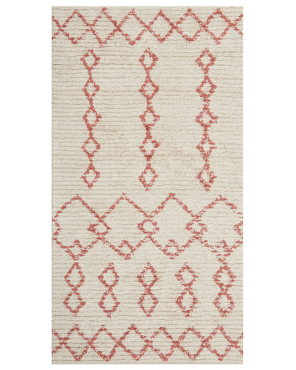 Rug Beige Pink Cotton 80 x 150cm Geometric Hand Tufted Flatweave Living Room