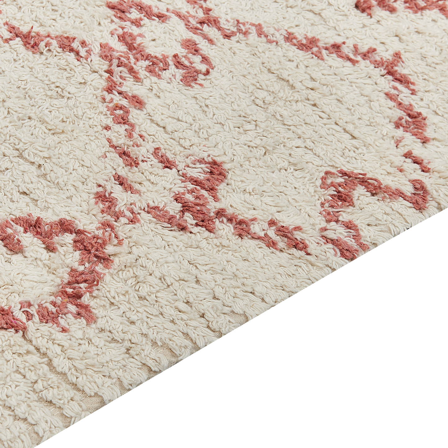 Geometric Beige Pink Cotton Rug 140 x 200cm Hand Tufted