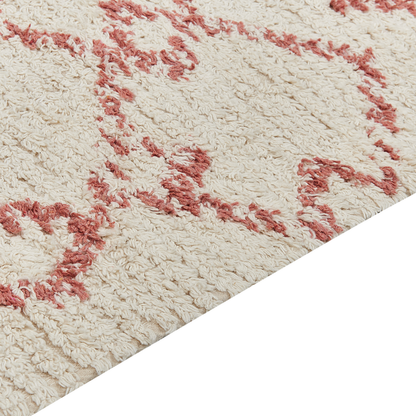 Geometric Beige Pink Cotton Rug 140 x 200cm Hand Tufted