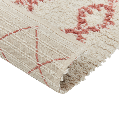Rug Beige Pink Cotton 80 x 150cm Geometric Hand Tufted Flatweave Living Room