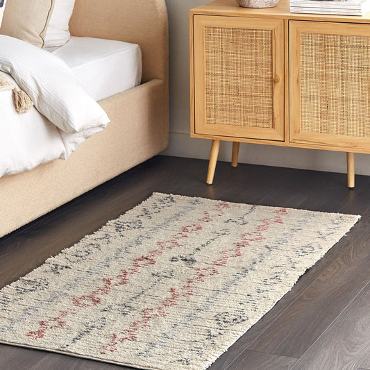 Beige Cotton Area Rug 80 x 150cm Hand Tufted Geometric Pattern for Living Room and Bedroom