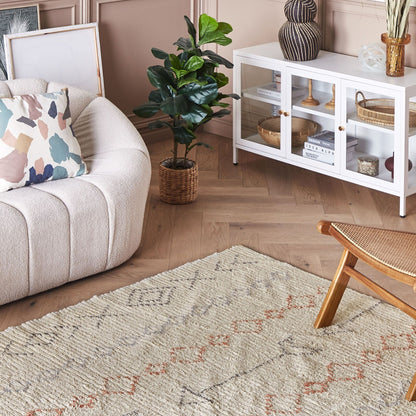 Beige Cotton Area Rug 140 x 200cm Hand Tufted Geometric Pattern Living Room Bedroom