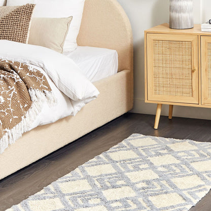 Home Beige Cotton Area Rug 80 x 150cm Hand Tufted