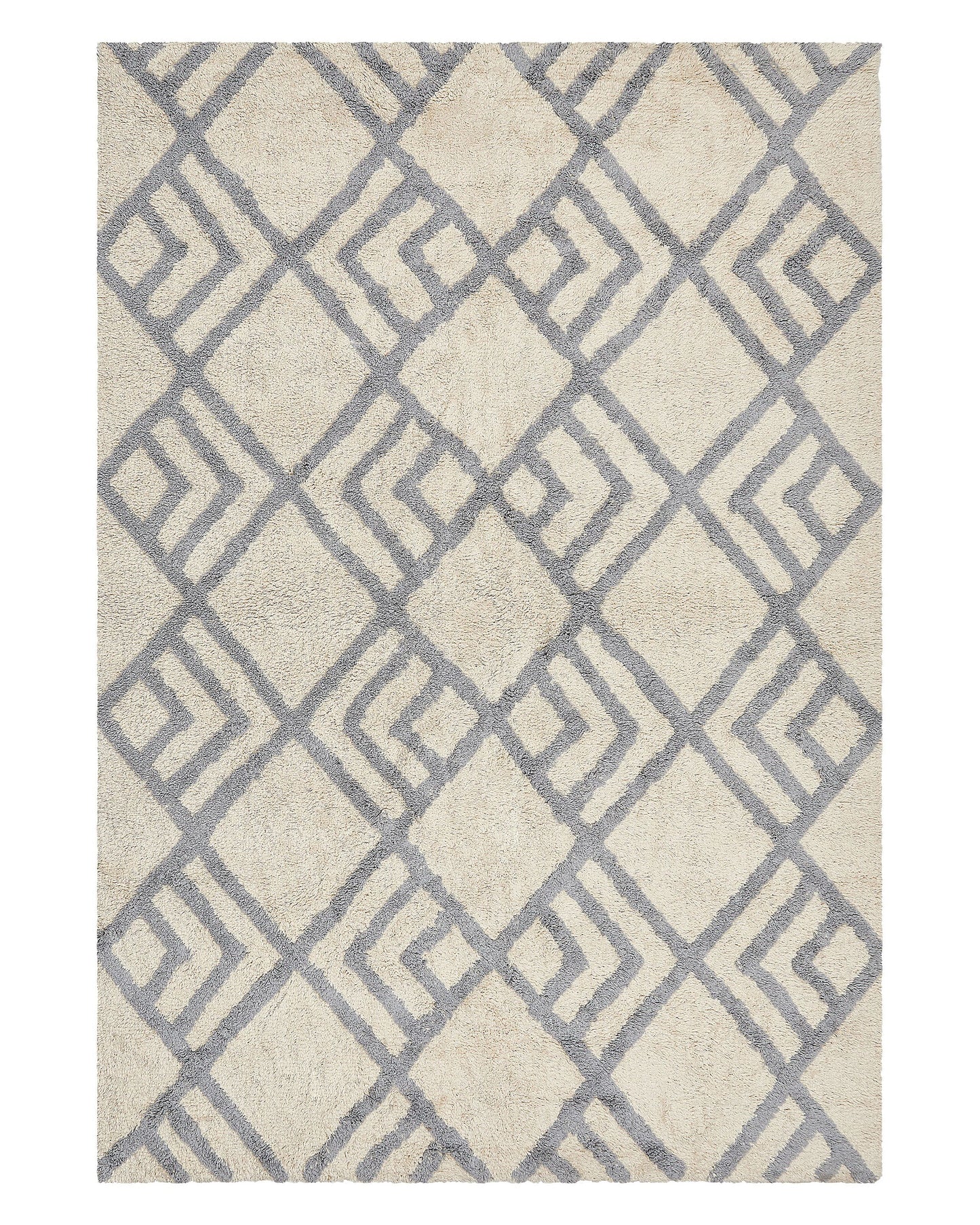 Beige Cotton Hand Tufted Rug 140 x 200cm Geometric Pattern