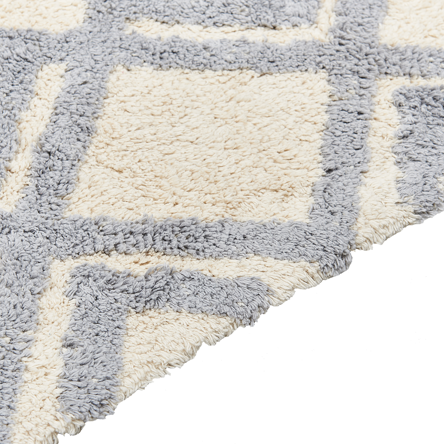 Beige Cotton Hand Tufted Rug 140 x 200cm Geometric Pattern